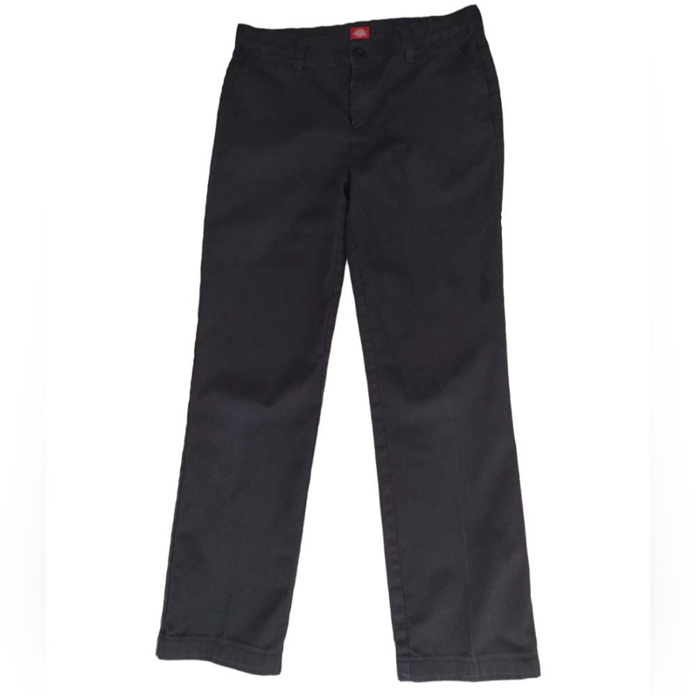 Dickies Pants Women Size 14 Slim‎ Black Flat Front Cotton Blend Adjustable Waist